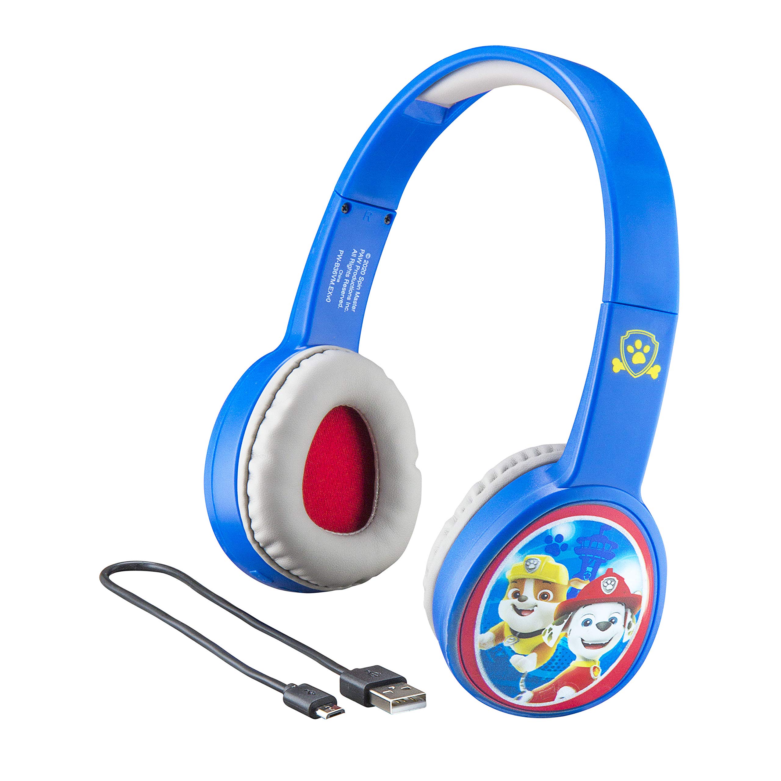 eKids Paw Patrol | Wireless Bluetooth Portable Kids Headphones with Microphone, Volume Reduced to Protect Hearing Rechargeable Battery, Adjustable Kids Headband for School Frustration Free Packaging