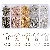 5 Colors Earring Hooks Kit Hypoallergenic Earring Hooks and 1000pcs Jump Rings Jewelry Pliers Fish Hook Earrings DIY for Earrings Making Supplies Jewelry DIY Kit