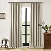 Neutral Pinch Pleat Linen Blackout Curtains 108 Inches Long 2 Panel Set for Living Room Back Tab Pleated Drapes Room Darkenin
