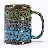 HYTYSKAR 20 Oz Coffee Cups-Beer Mug, Large Ceramic Coffee Mugs, Handmade Pottery Mug, Tea Cups with Handle for Office and Home, Dishwasher and Microwave Safe (Green & Blue)