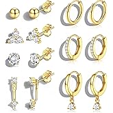 Jstyle Hypoallergenic 14K Gold Plated Stud Hoop Earrings for Women - Surgical Stainless Steel Earrings Trendy Small Hoops Cartilage Earring Stacks Huggie Earring Set for Multiple Piercing Jewelry