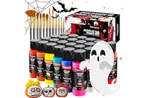Fantastory Acrylic Paint Set 24 Classic Colors(2oz /60ml) with 12 Brushes, Professional Craft Thick Paints Kits for Adults, Canvas Wood Fabric Ceramic Rock Painting Supplies [Professional Series]