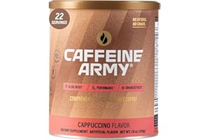 CAFFEINE ARMY Cappuccino| Comprehensive Functional Coffee with MCTs, CoQ10, Collagen and Adaptogens: Clean Energy + Supports Daily Attention, No Jitters or Crash (7.8 oz 22 Servings)