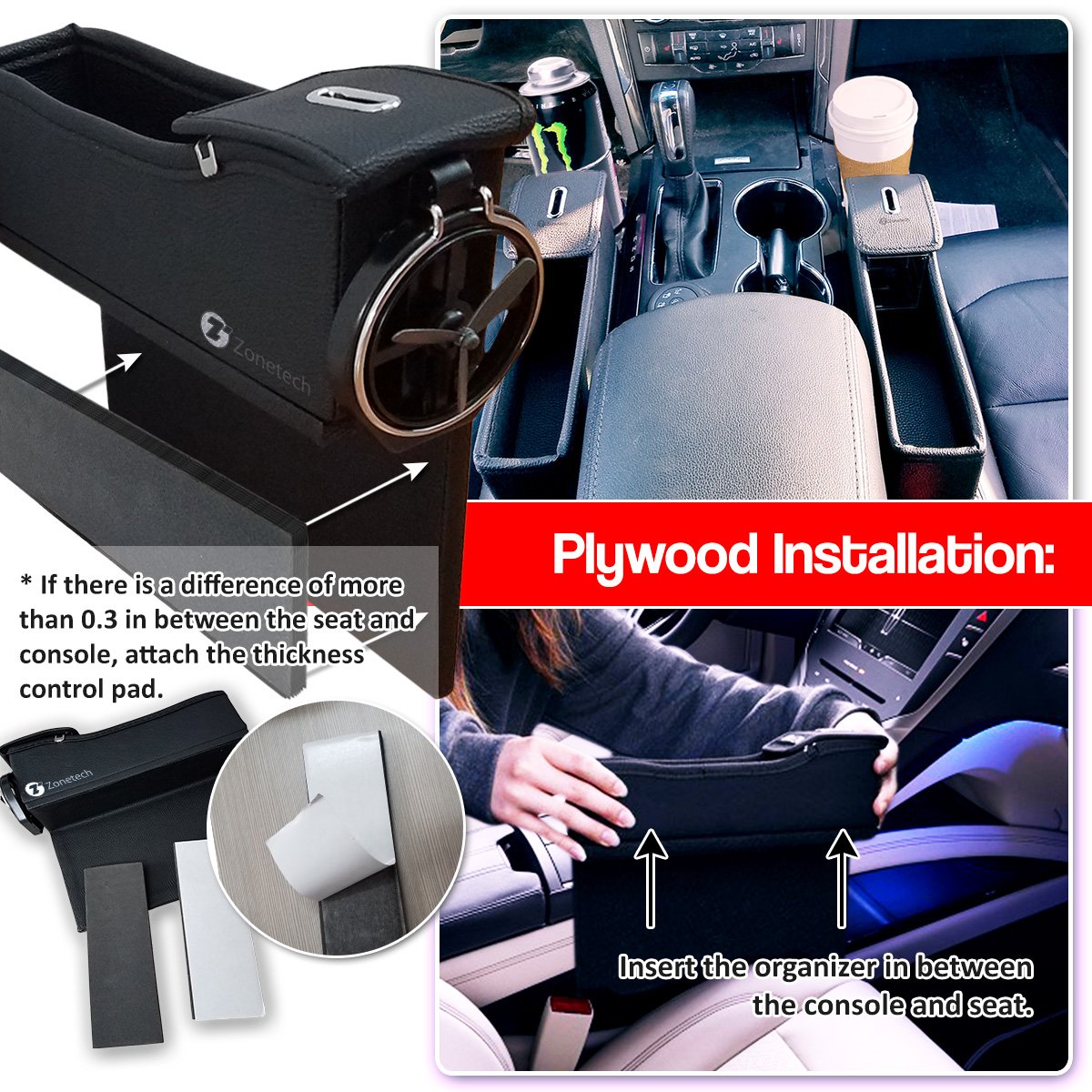 Zone Tech Pair Leather Driver and Passenger Side Organizer Coin Side Cup Holder eBay