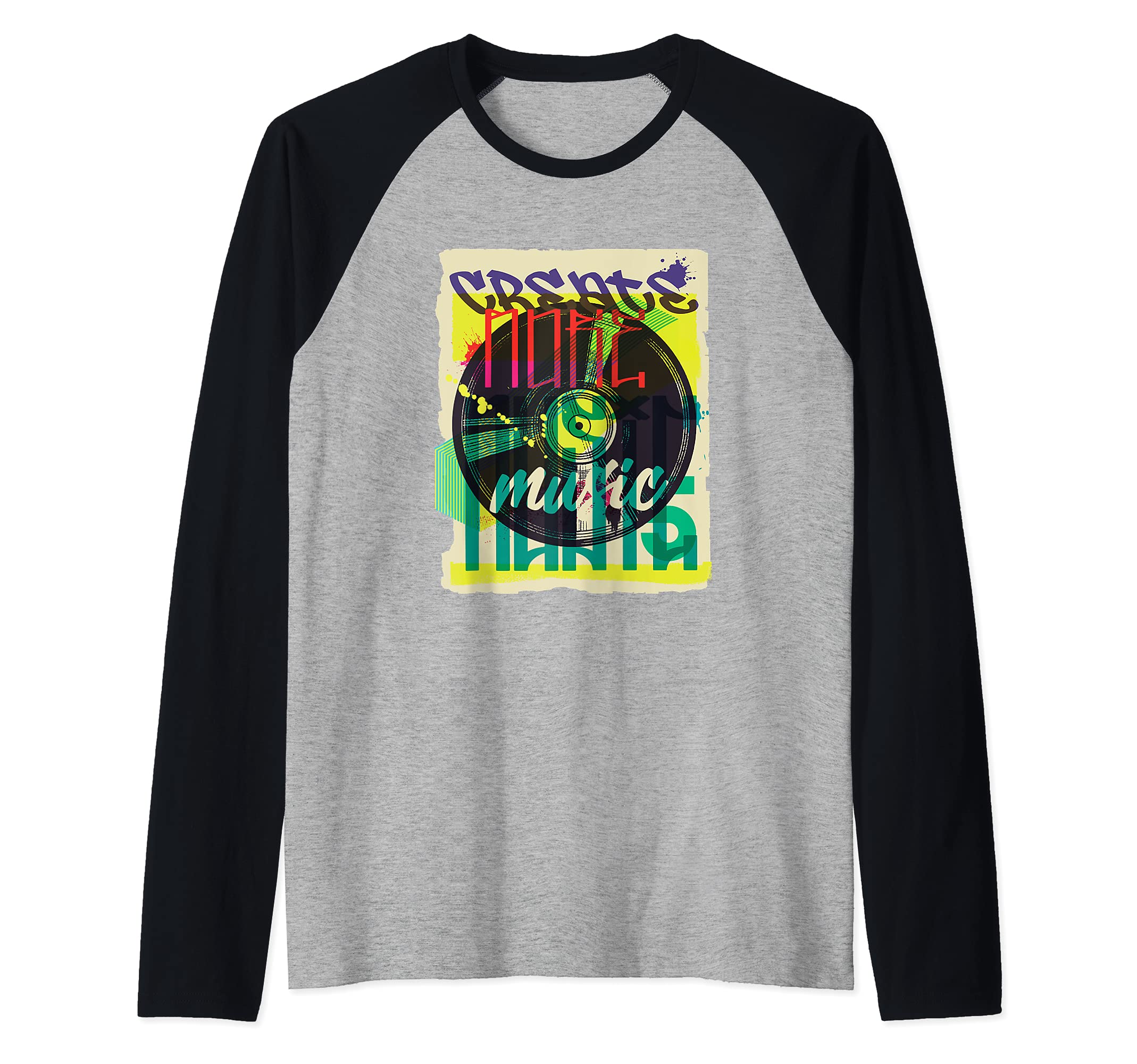 Vinyl Record Create More Music Retro Hip Hop Drum & Bass DJ Raglan Baseball Tee
