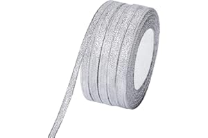 Molshine 125yard(5rolls) Silver Organza Ribbons Shimmer Sheer Thin Glitter Ribbon for DIY,Crafts,Gift Wrapping,Christmas Decorative Width:6mm(1/4inch)
