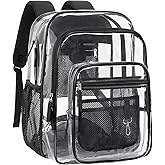 PACKISM Clear Backpack for School - 18 Inch Extra Large Heavy Duty Clear Bookbag for Boys, See Through PVC Transparent School Backpack with 2 Large Front Pockets, Black (Age 12+)