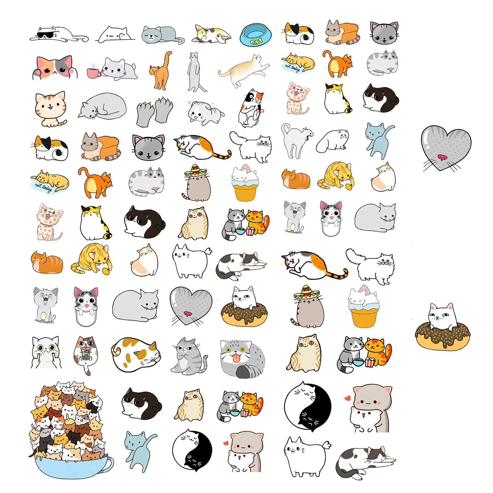 100Pcs Cute Cat Stickers,Waterproof Vinyl Cute Cartoon Cats Mixed Laptop Sticker,Animal Graffiti Decals for Notebook Journal Water Bottles Skateboard Scrapbook