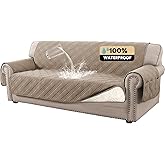 PrinceDeco 100% Waterproof Couch Cover for 3 Cushion Couch Sofa Pet Friendly Non-Slip Couch Cover for Dogs Washable Water Resistant Furniture Protector with Elastic Straps(Sofa 68", Taupe)