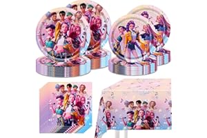 KIKIRICO Demon Movie Hunters Party Tableware, 20 Plates and 20 Napkins and Tablecloth71 '' x 42 ''Demon Movie Hunters Party Birthday Party Decorate Supplies