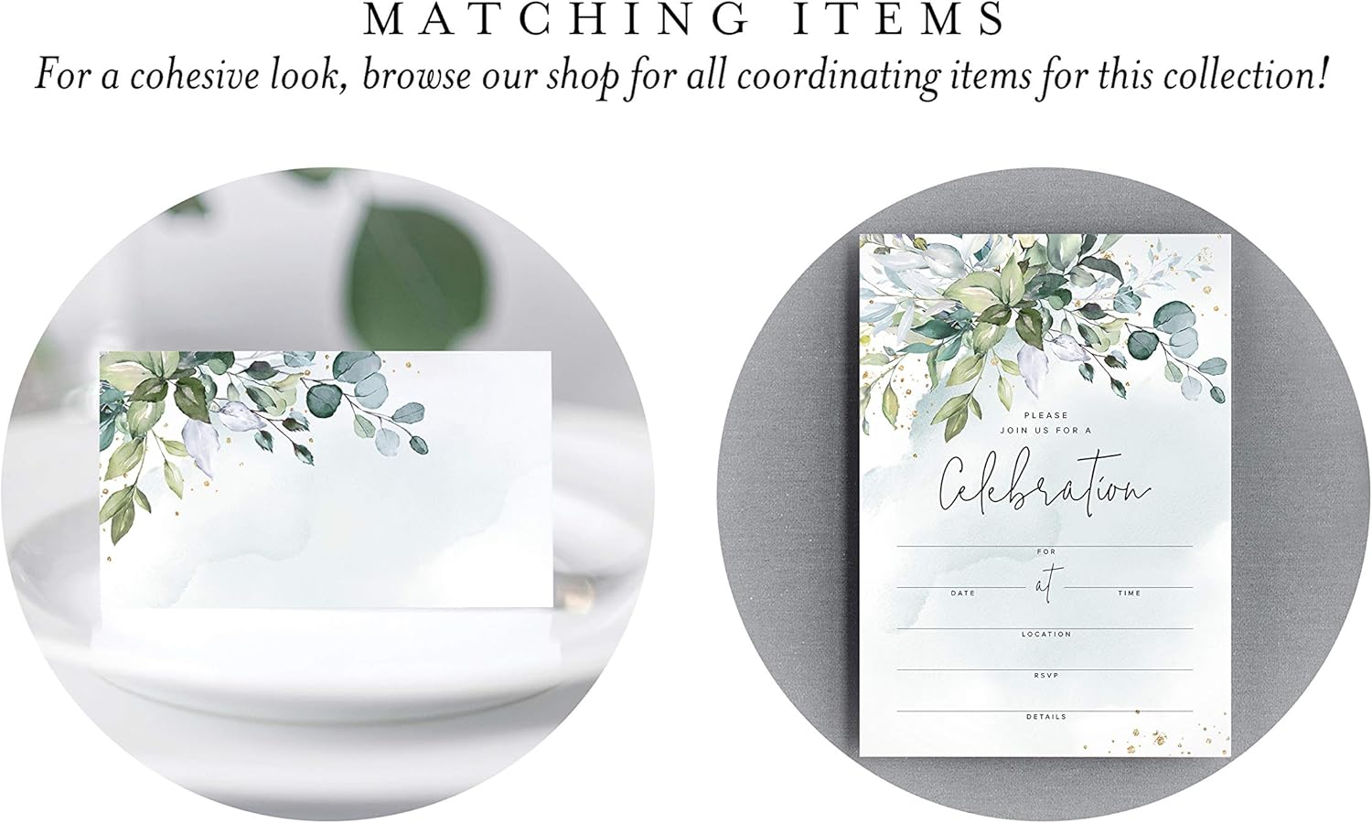 Bliss Collections Greenery Watercolor Place Cards for Wedding or Party, Seating Place Cards for Tables, Scored for Easy Folding, 50 Pack, 2 x 3.5 Inches: Kitchen & Dining