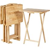 Amazon Basics Classic Foldable TV Dinner Tray Table with Storage Rack, 14.6 L x 19 W x 26 H inch, Natutral, 4-Pack