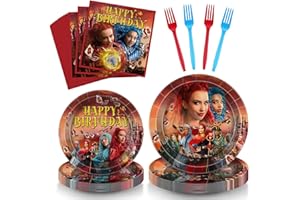 ALOTFS 96Pcs Birthday Party Supplies Serve 24 the Rise of Red Plates Napkins Tableware Happy Birthday Party Supplies Paper Dinner Plates for Movie Fans Party Decorations, Birthday Table Decorations for Youth