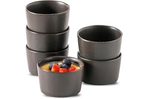 Tikooere Ramekins 4 oz, Oven Safe Soufflé Dishes for Creme Brulee, Souffle, Pudding, Ice Cream, Stoneware Custard Cups for Baking, Small Ceramic Bowls Set of 6, Kitchen Decor Gift, Matte Black