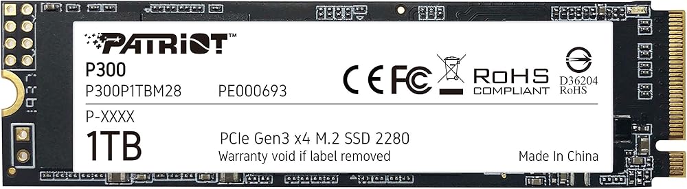 Patriot P300 1TB M.2 PCIe Gen 3 x4 NVMe SSD Low Power P300P1TBM28
