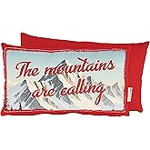 Primitives by Kathy Decorative Pillow, The Mountains are Calling red Cotton Pillow/Removable Zipper Cover/Stiched Art Panel V