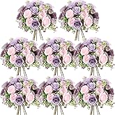 Geosar 8 Bundles Artificial Peonies Flowers Fake Silk Peony Bouquet Faux Peonies Flowers Bulk for Decoration Vase Floral Arrangements Wedding Party Table (Gray Purple,Light Purple)