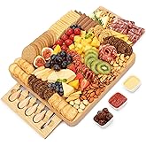 Charcuterie Board Set - FamRica Cheese Board with 2 Drawers, Bamboo Cheese Tray Serving - Unique, Wedding, Housewarming, Birthday Gifts