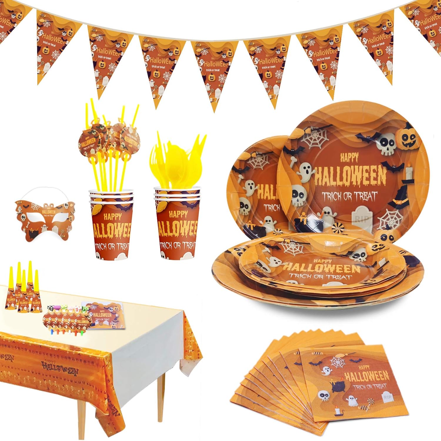 Halloween Party Supplies for kids - Perfect Halloween Party Supplies Pack for Spooky Halloween Themed Parties, Disposable Tableware Kit for 6 People, includes 78 pieces of party accessories: Toys & Games