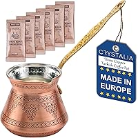 Turkish Coffee Copper Pot, Greek Armenian Arabic Coffee Maker, Stove Top Thickest Solid Hammered and Engraved Copper…