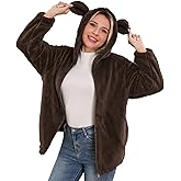 acdiac Kawaii Animal Hoodie Bunny/Bear Ear Hoodies Tops For Women Fluffy Rabbit Sweater Zip Jacket Coats