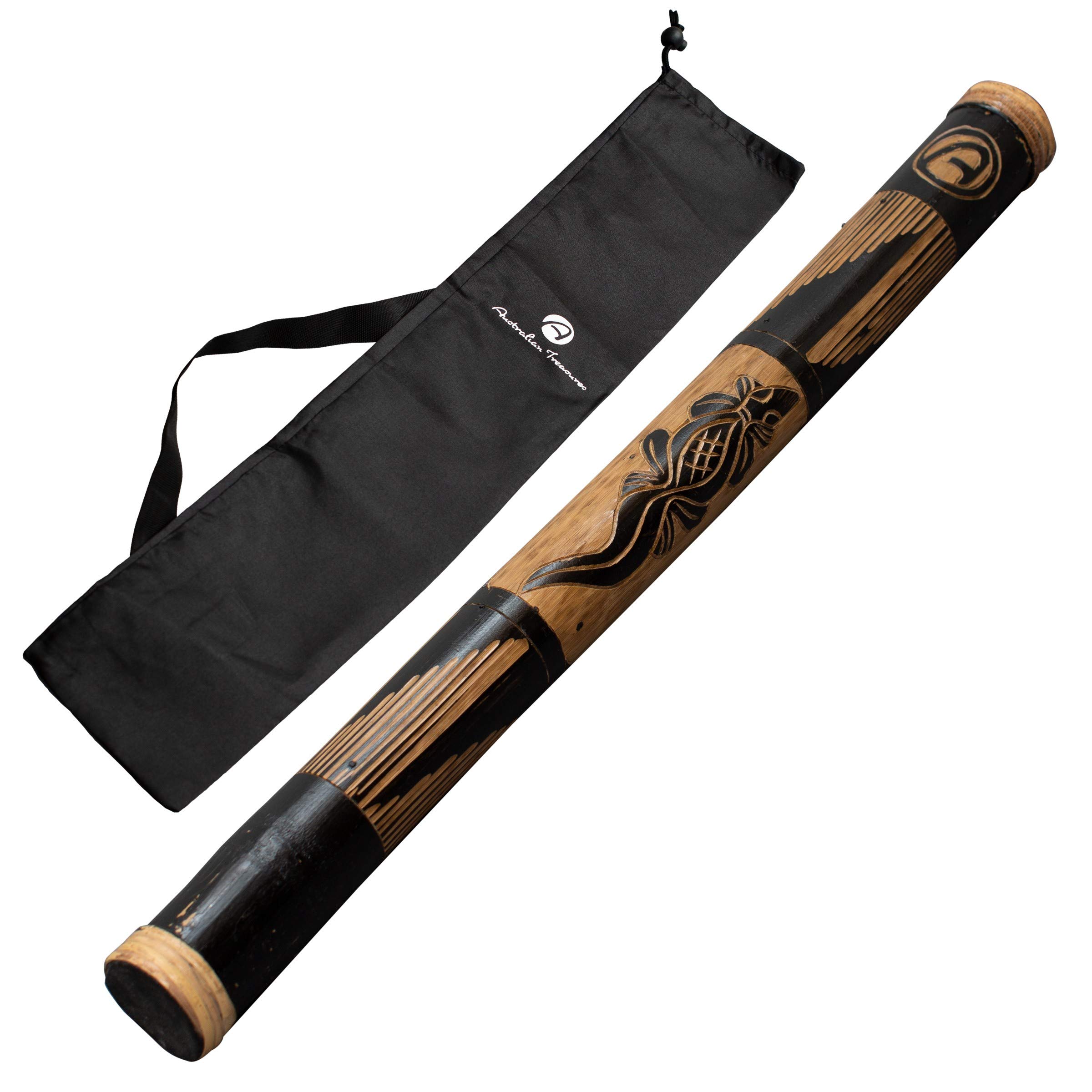 Australian Treasures Rainmaker Instrument 60 cm Relief Carved Bamboo Wood - Rain Stick Sound Healing - Percussion Instrument with Nylon Bag for Children & Adults