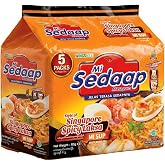 Singaporean Spicy Laksa Noodles, Creamy Coconut &amp; Spicy Chili, Pack of 5 | Mi Sedaap Halal Certified, Southeast Asian Style Curry Ramen Soup, Quick Hot &amp; Spicy Instant Noodles, Noodle Soup Packets