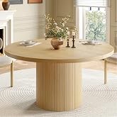 ONBRILL 47 Inch Round Dining Table for 4-6, Oak | Circle Kitchen Table with Fluted Base, Modern Farmhouse Dinner Tables for Kitchen, Living Room