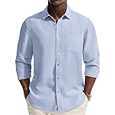 PJ PAUL JONES Men's Casual Button Down Shirts Long Sleeve Linen Beach Wedding Shirt Summer Vacation Shirt for Men