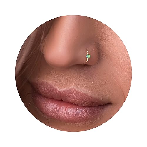 Gold Nose Ring Tiny Thin 24 Gauge Green Opal Nose Piercing