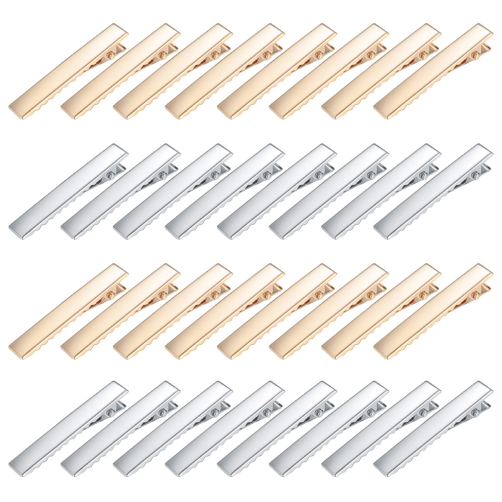 160 Pcs Metal Crocodile Alligator Hair Clips - 46mm Curl Sectioning, Styling Barrettes with Single Prong Teeth for Women and Girls - Silver/Gold