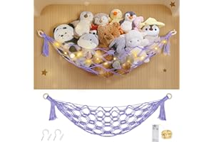 CERETIA Stuffed Animal Storage with Fairy Lights, Banana Shaped Stuffed Animal Hammock, Hanging Stuffed Animal Net or Hammock, Purple