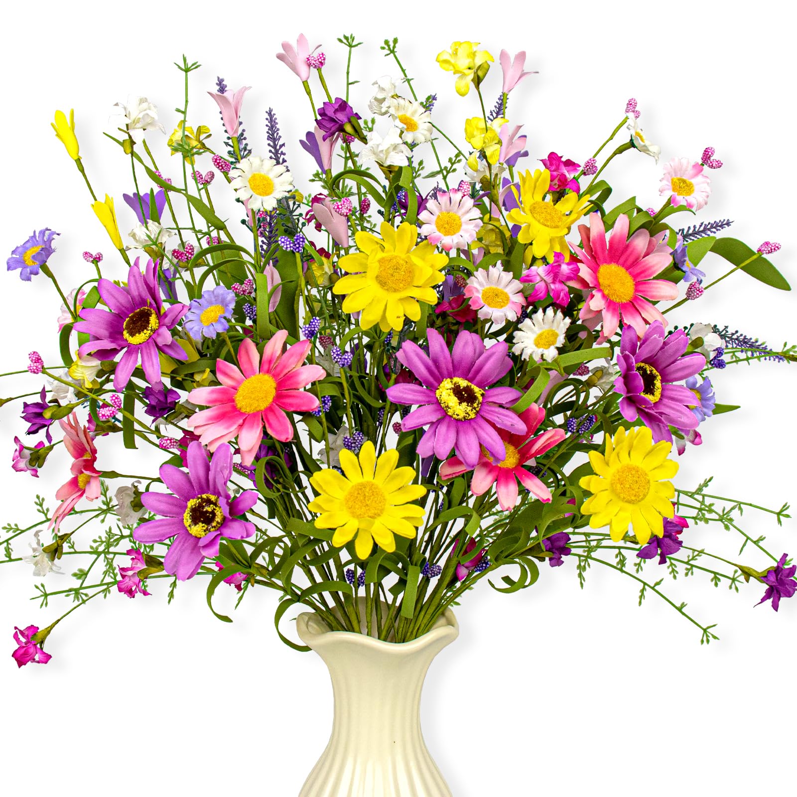 Photo 1 of Yawwind 12 PCs Colorful Spring Flowers 17 Inches Spring Floral Stems Rustic Wildflower Bouquet Summer Flower Picks with Daisy for Vase Table Indoor Wedding Party