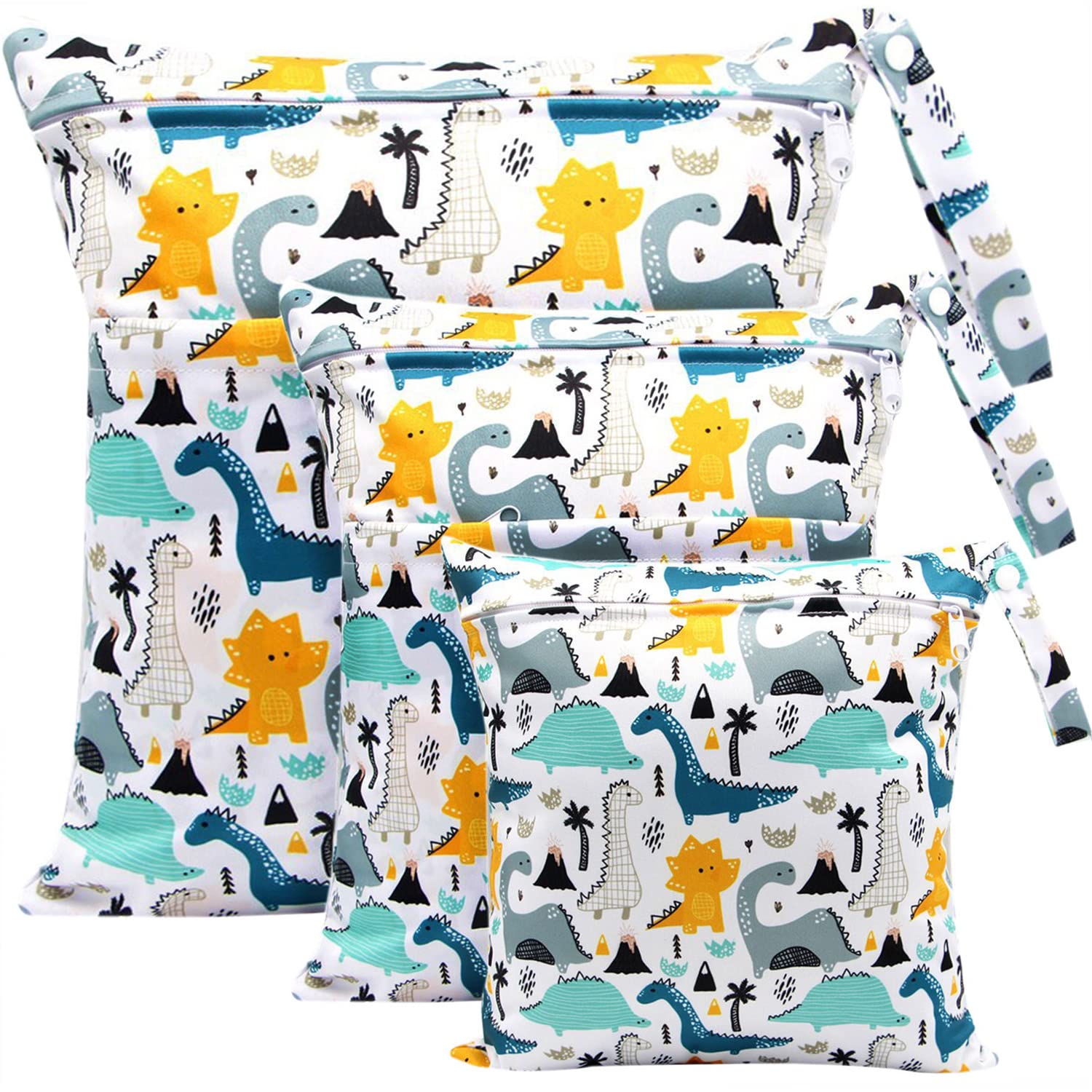 FenFang Wet Bag, Cloth Nappy Bags, 3 PCS Produce Bags Wet Dry Suit Bag Storage Organiser, Waterproof Washable Reusable Large Double Zipper Bag for Baby Diapers Nappy Daycare Travel Beach Pool Gym