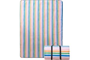 HYSEAS Picnic Outdoor Blanket, Waterproof Foldable 60"x79" with Carry Strap Blanket, 3-Layer Outdoor Picnic Mat for Beach, Camping, Grass Lawn Park, Ideal Couples Gift, Strips