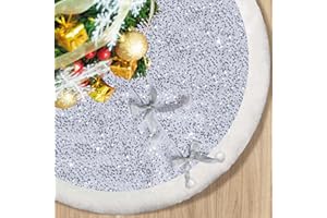 MOSHAKALA Christmas Tree Skirt, Silvery Sparkly with Faux Fur Plush Christmas Decorations Tree Base Mat Thick Velvet Rugs for Xmas Party Home Decor (Silvery)