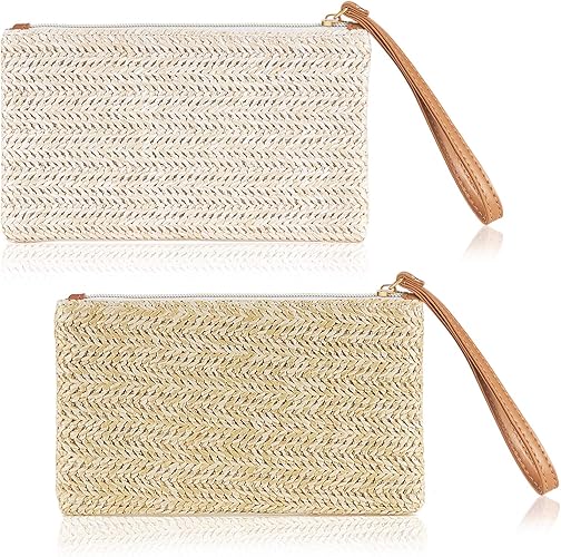 2 Stuck Stroh Clutch Tasche Reissverschluss Stroh Geldborse Bohemian Sommer Strand Stroh Handtasche Fur Frauen Madchen Amazon De Schuhe Handtaschen