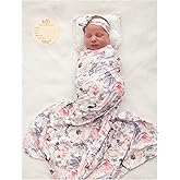 Vollmic Newborn Baby Girl Receiving Blanket Swaddle Blanket Stretchy Knit Swaddle Set with Matching Headband and Beanie (Ink Pink)