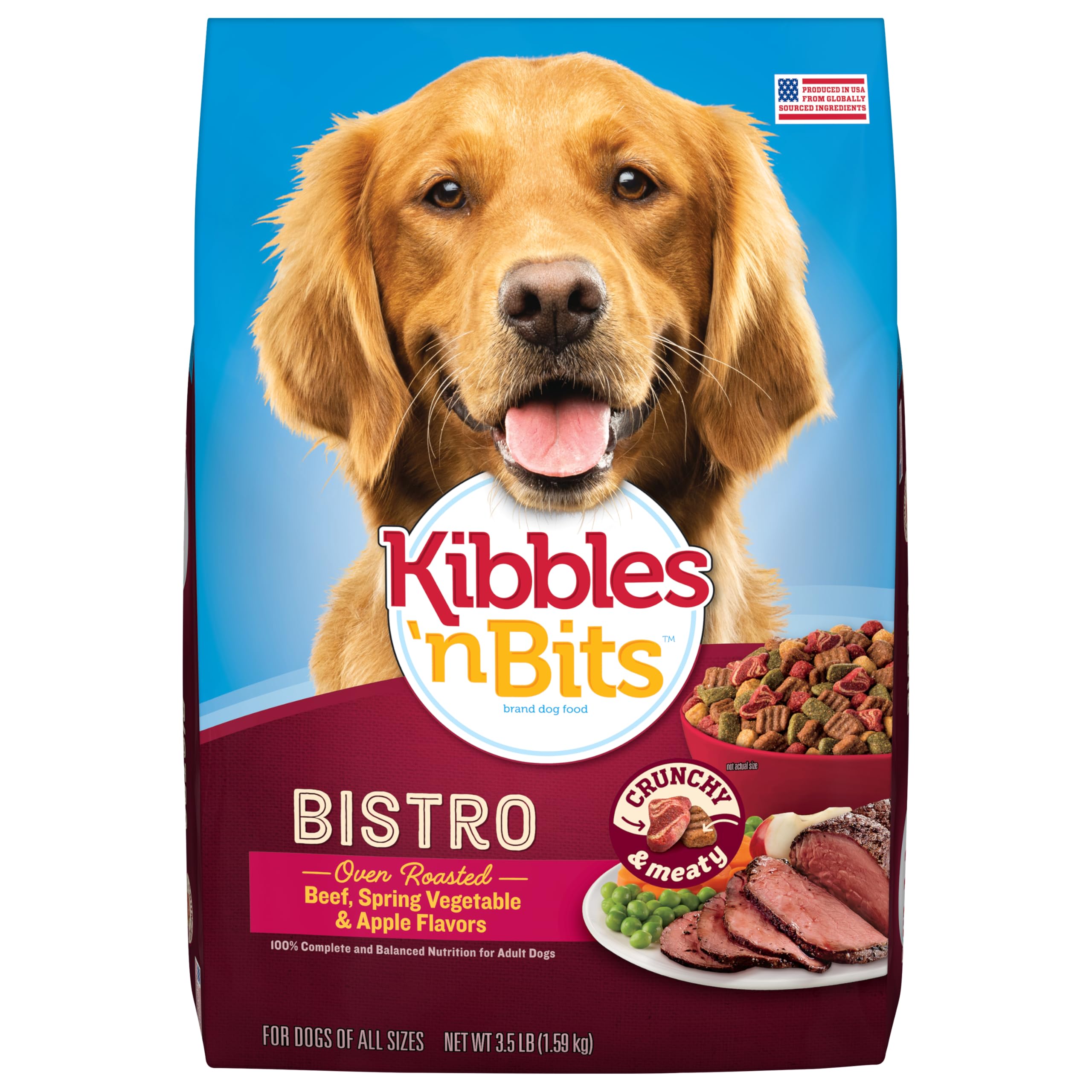 Photo 1 of **BB 2/07/2027**Kibbles 'n Bits Bistro Dry Dog Food, Oven Roasted Beef, Spring Vegetable & Apple Flavors for Adult Dogs, 3.5 lb. Bag