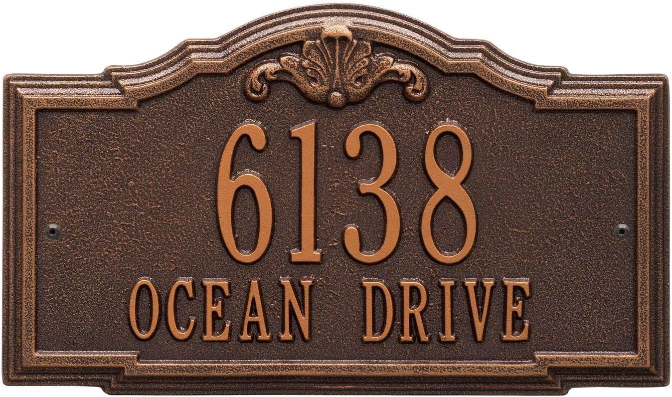 Address Signs - Whitehall Personalized Address Plaque - Custom 2-Line Cast Aluminum Gatewood House Number Wall Sign - Antique Copper
