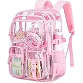 ASKSKY Clear Backpack for Girls School Clear Bookbag Stadium Events Heavy Duty Transparent Back Pack, Pink