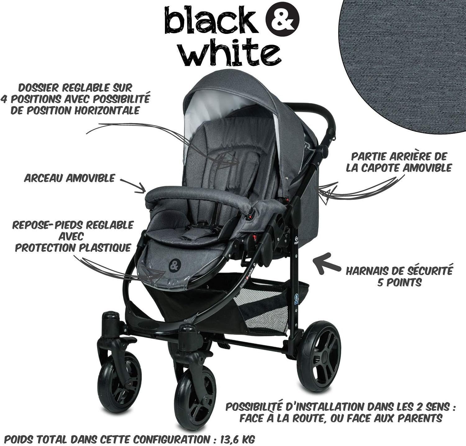 poussette combinée trio 3 en 1 b&w