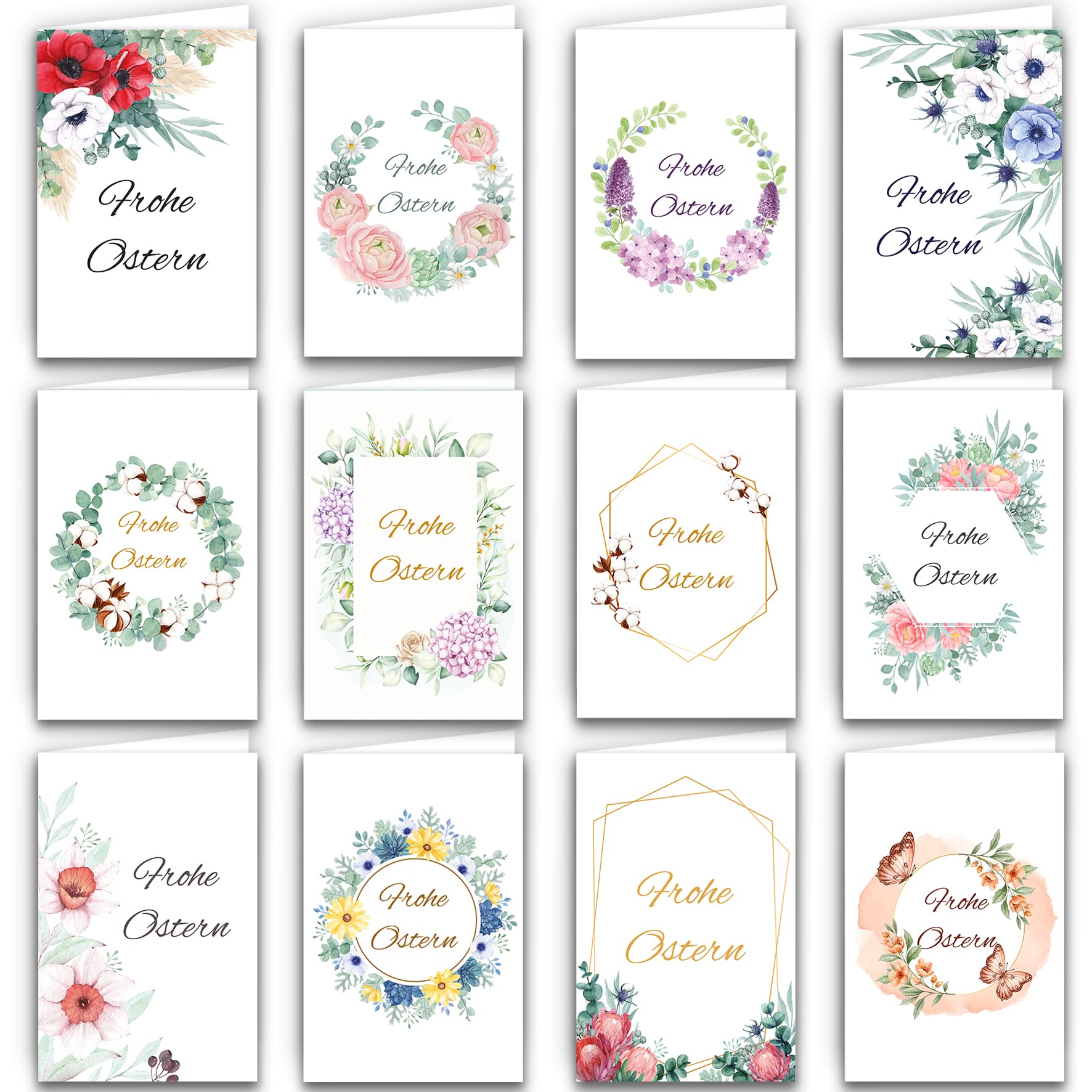 Easter Cards with Envelope Folding Cards Set of 12 A6 Hinged in Delicate Pastel Shades and Floral Pattern Greeting Cards Happy Easter Cards Card Set Envelopes Beige