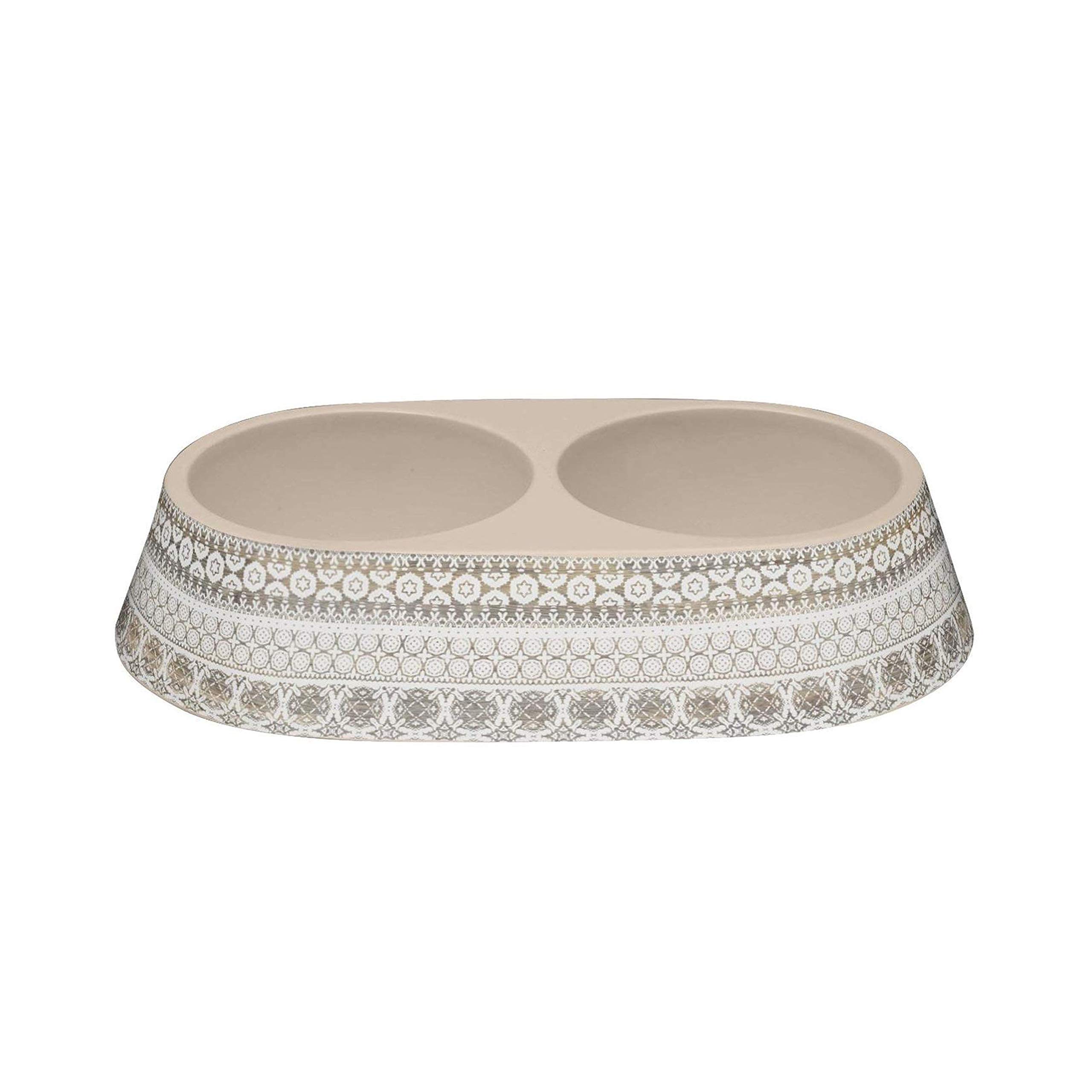 Moroccan Wood Melamine Pet Bowl - Double