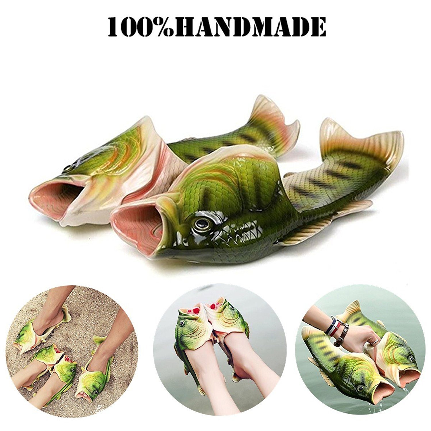 QBSPORTS Pantofole a Forma di Pesce, da Spiaggia, da Piscina, Antiscivolo, da Uomo e da Donna, (Verde), 34/35 EU