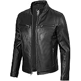 fjackets Men Leather Jacket - Cafe Racer Real Leather Jackets for Men Stylish Lambskin Leather Jacket Men's