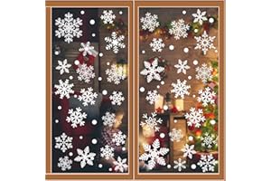 LANSIAN Christmas White Snowflakes Window Clings Decal Stickers Ornaments for Winter Frozen New Year Wonderland Decorations Party Supplies(269PCS+, 8 Sheets)