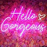 Hello Gorgeous Neon Sign Hello Beautiful Pink LED Neon Lights for Home Wedding Birthday Backdrop Bacelorette Party Wth Dimmable Switch(5V,16.5X10.6inches)
