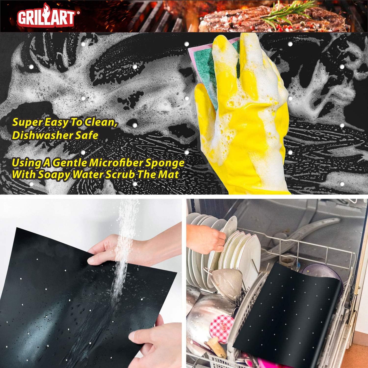 GRILLART BBQ Grill Mat, Non Stick BBQ Mat with Holes Heavy Duty 500 Degree Grill & Baking Mats (Set of 4), Easy Clean & Use BBQ Accessories, Reusable on Gas Charcoal Electric Grills: Garden & Outdoor