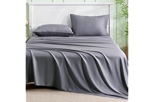 INFIIXSO Full Sheet Set Grey - 100% Rayon Derived from Bamboo, 4 Pieces Cooling Sheets Set, Deep Pocket up to 16", Soft Silky Luxury Bedding Sheets & Pillowcases